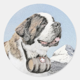 Sticker Rond Peinture Saint Bernard - Cute Original Chien Art