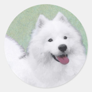 Sticker Rond Peinture Samoyed - Cute Original Chien Art