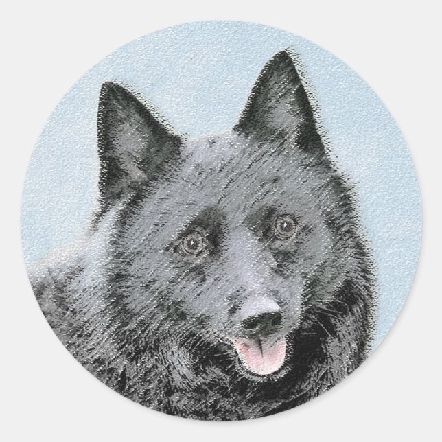Sticker Rond Peinture Schipperke - Cute Original Chien Art (Devant)
