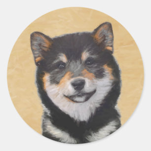 Sticker Rond Peinture Shiba Inu (Noir et Tan) - Art Chien