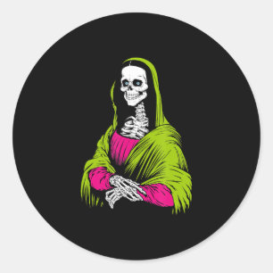 Sticker Rond Peinture   Skeleton Leonardo Da Vinci Fameuse Pein