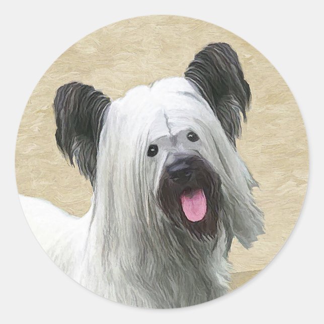 Sticker Rond Peinture Skye Terrier - Cute Original Chien Art (Devant)
