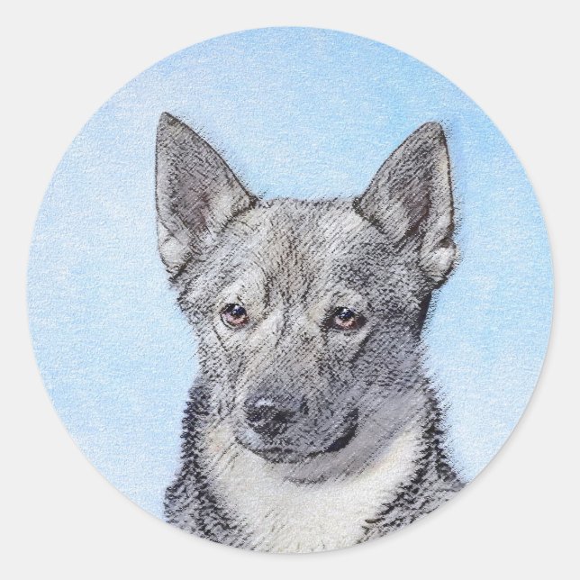 Sticker Rond Peinture Suédoise Vallhund - Cute Original Chien A (Devant)