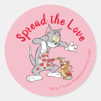 Sticker Rond Peinture Tom & Jerry Coeurs de Saint-Valentin