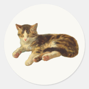 Sticker Rond Peinture victorienne vintage de chat endormi