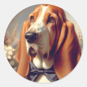 Sticker Rond Peinture vintage à la hache Basset