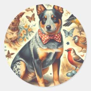 Sticker Rond Peinture vintage australienne de chien de bétail