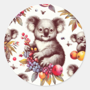 Sticker Rond Peinture vintage Cute Koala sans couture