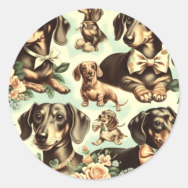 Sticker Rond Peinture vintage Dachshund transparente (Devant)