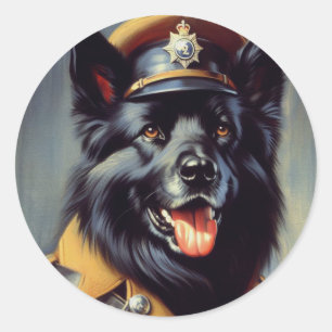 Sticker Rond Peinture vintage de berger allemand noir