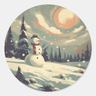 Sticker Rond Peinture Vintage Snowman