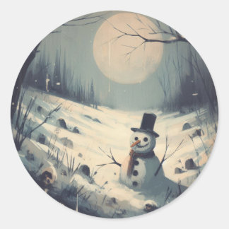 Sticker Rond Peinture Vintage Snowman