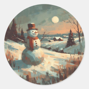 Sticker Rond Peinture Vintage Snowman