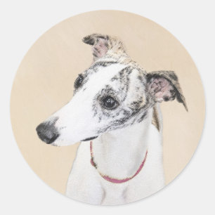 Sticker Rond Peinture Whippet - Jolie art original chien