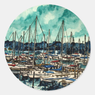 Sticker Rond peintures d'art marin de voilier