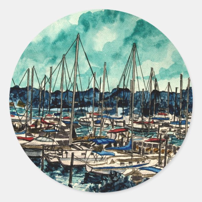 Sticker Rond peintures de voiliers voiliers (Devant)
