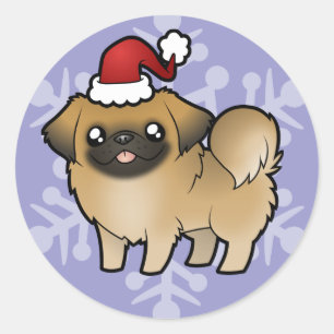 Sticker Rond Pekingese de Noël (coupe de chiot)