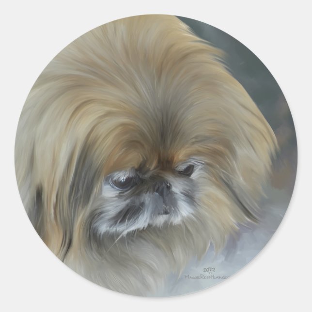 Sticker Rond Pékinois pensif (Devant)