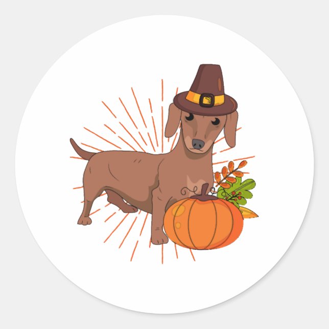 Sticker Rond Pèlerin citrouille feuilles Thanksgiving (Devant)
