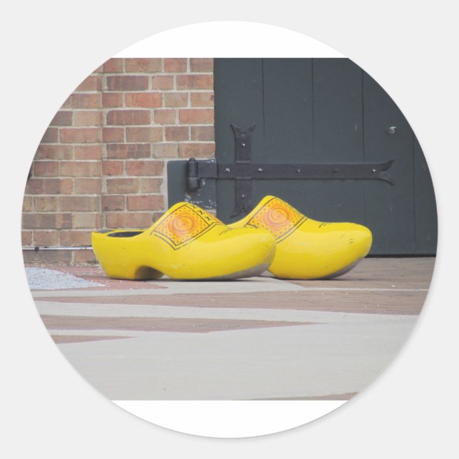 Sticker Rond Pella, Iowa, Chaussures hollandaises en bois jaune (Devant)