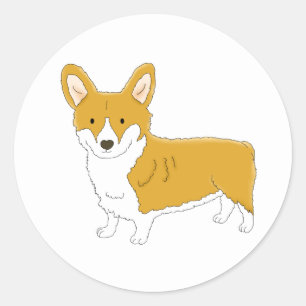 Sticker Rond Pembroke Corgi Bonjour Chien Chiot Dessin Animé