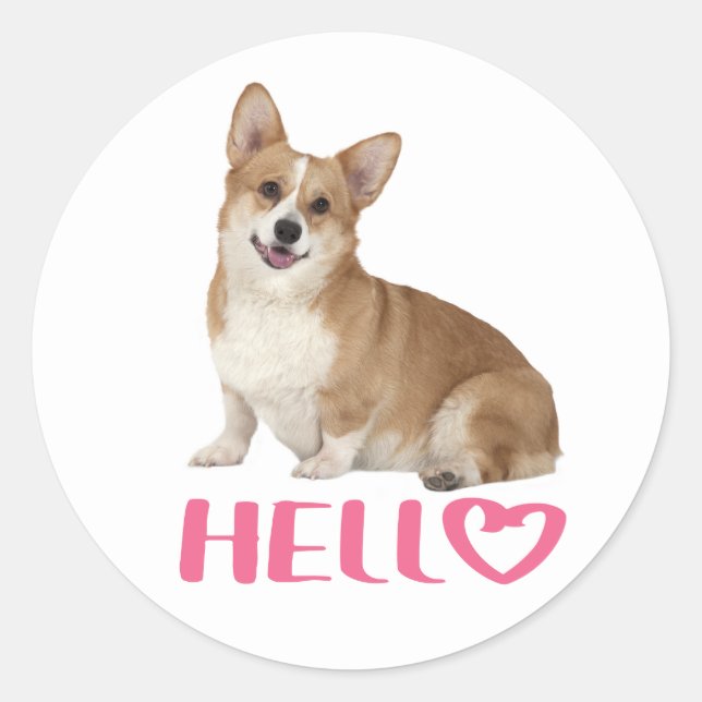 Sticker Rond Pembroke Welsh Corgi Bonjour Chien Chien Chien Chi (Devant)