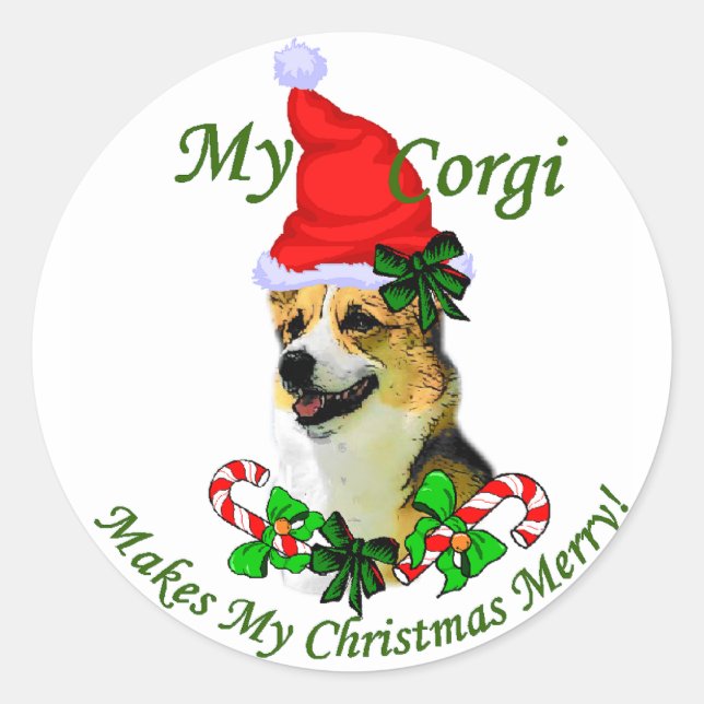 Sticker Rond Pembroke Welsh Corgi Cadeaux de Noël (Devant)
