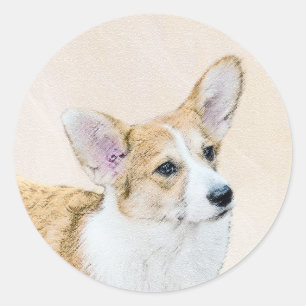 Sticker Rond Pembroke Welsh Corgi Peinture - Art Chien original
