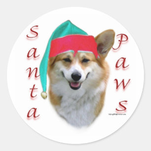 Sticker Rond Pembroke Welsh Corgi Père Noël Paws