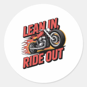 Sticker Rond Penche-toi et chevauche, Motard vintage