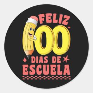 Sticker Rond Pencil Feliz 100 Dias De Escuela Super 100 Jours S