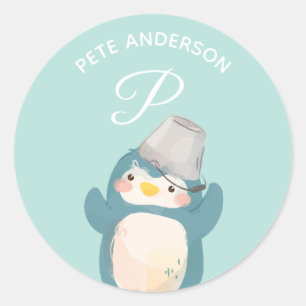 Sticker Rond Penguin ・ Alphabet Monogram Cute School garderie