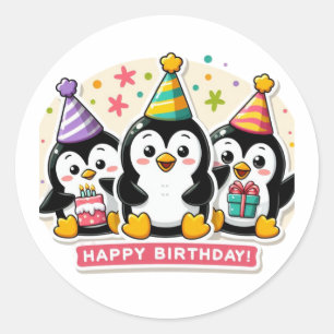 Sticker Rond Penguin Anniversaire Bash