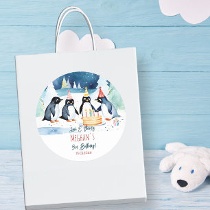 Sticker Rond Penguin arctique d'hiver anniversaire merci de fav