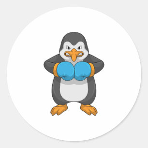 Sticker Rond Penguin at Boxing with Boxing Gloves