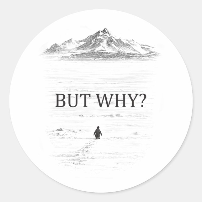 Sticker Rond Penguin But Why Mountains Penguin (Devant)