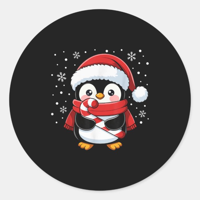 Sticker Rond Penguin Christmas Candy Cane Winter Toddler Girl B (Devant)