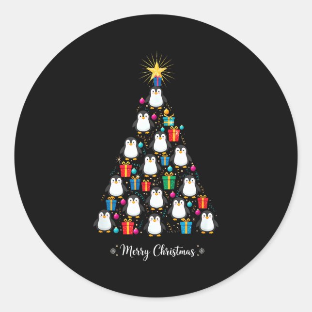 Sticker Rond Penguin Christmas Tree Xmas Day Holiday Men &amp;  (Devant)
