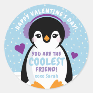 Sticker Rond Penguin Classroom Carte Saint-Valentin pour enfant