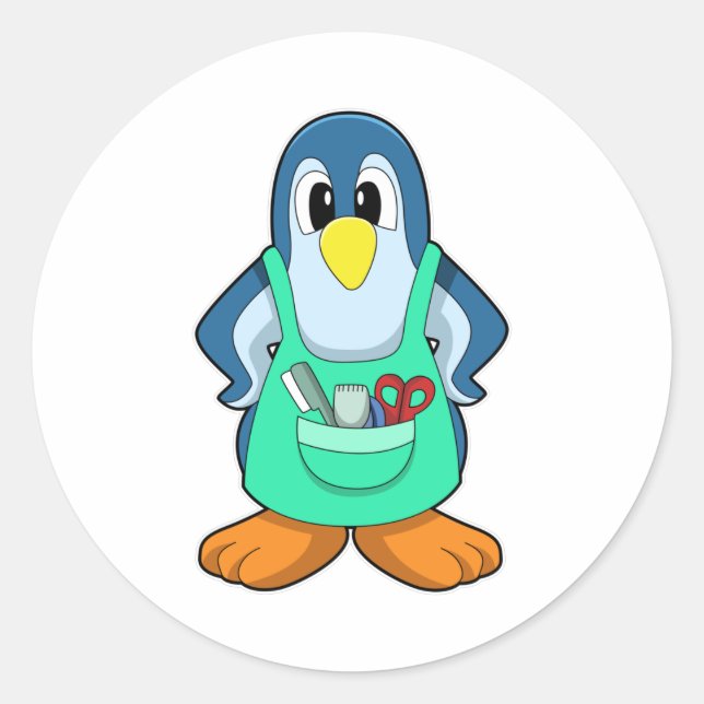 Sticker Rond Penguin coiffeur avec ciseaux et razor (Devant)