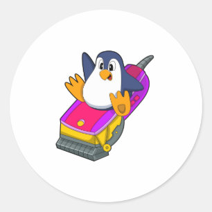 Sticker Rond Penguin comme coiffeur avec Razor