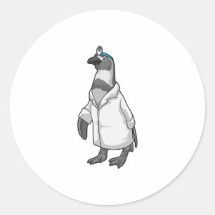 Sticker Rond Penguin comme docteur avec le manteau du docteur