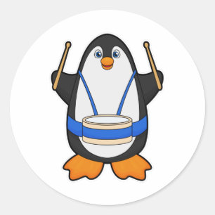 Sticker Rond Penguin comme musicien avec tambour