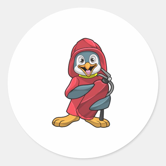 Sticker Rond Penguin comme pompier avec Extinguisher (Devant)