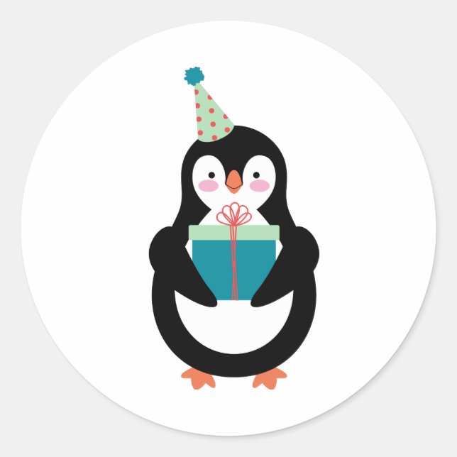 Sticker Rond Penguin d'anniversaire (Devant)