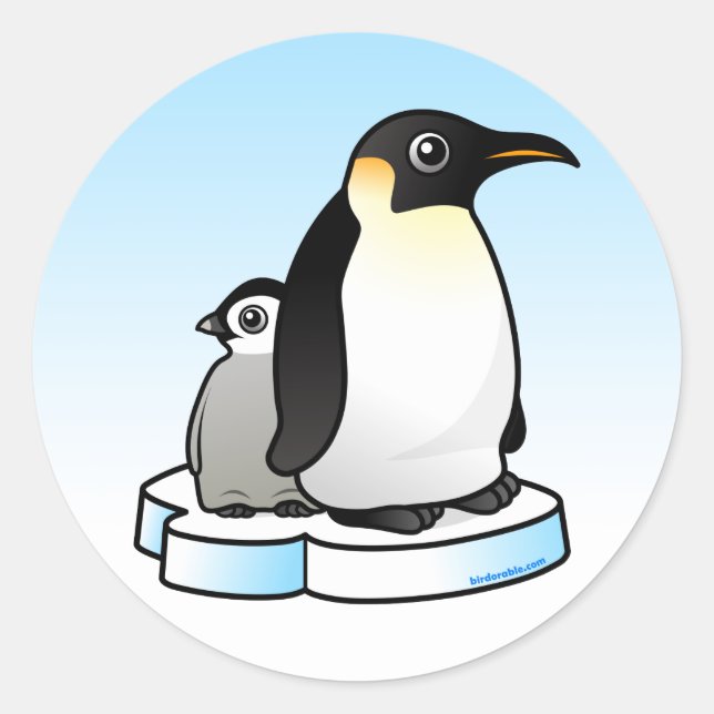 Sticker Rond Penguin empereur avec poussin (Devant)