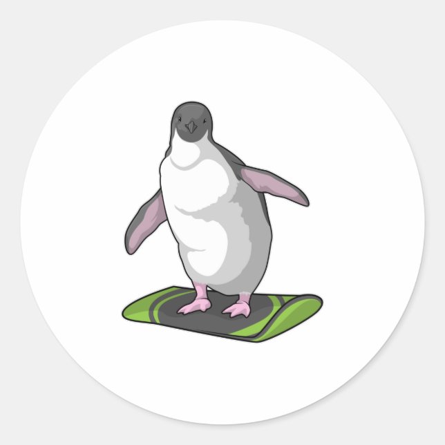Sticker Rond Penguin en Snowboardeur avec Snowboard (Devant)