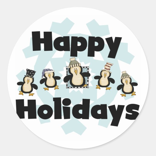 Sticker Rond Penguin Happy Holidays Tshirts et cadeaux (Devant)