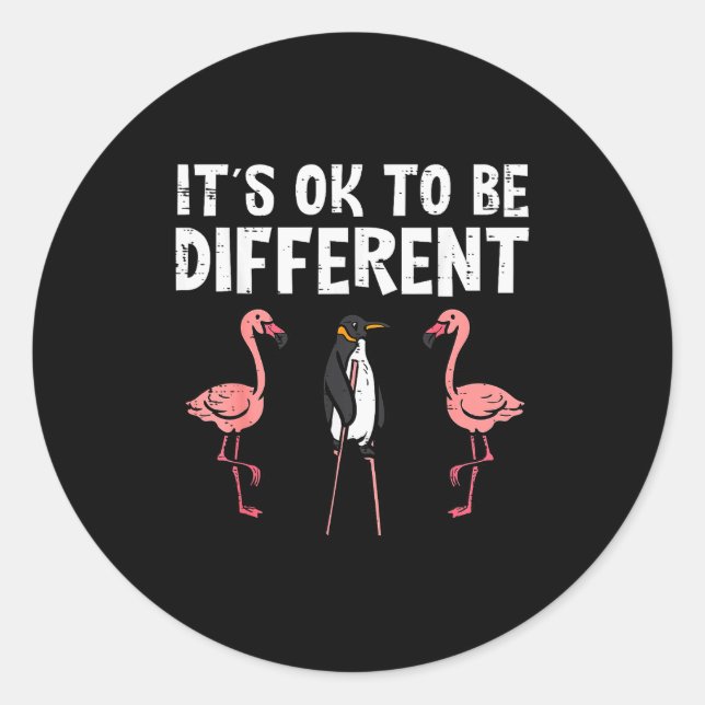 Sticker Rond Penguin Its Okay To Be Different Flamingo Men Wome (Devant)