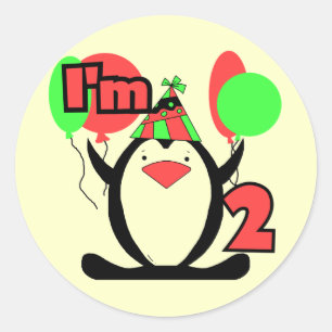 Sticker Rond Penguin Je suis deux t-shirts et cadeaux